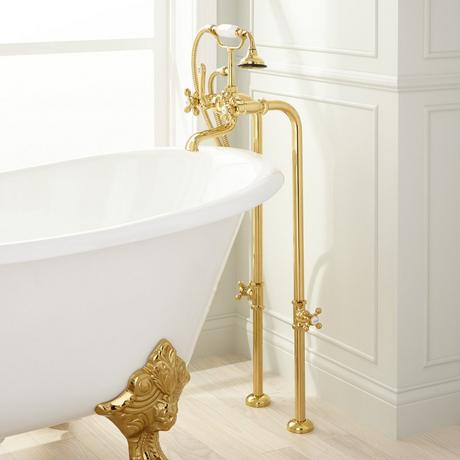 Freestanding Telephone Tub Faucet, Supplies & Valves - Cross Handles