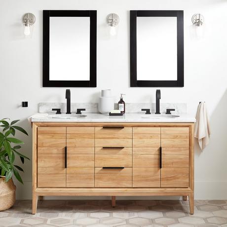 60" Aliso Teak Double Vanity for Undermount Sinks - Natural Teak