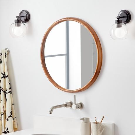 Novak Round Teak Vanity Mirror - Teak