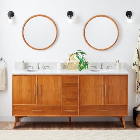 72" Novak Double Teak Vanity with Undermount Sinks - Teak