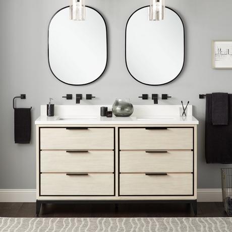60" Hytes Mahogany Double Vanity With Rectangular Undermount Sinks - Sky Gray