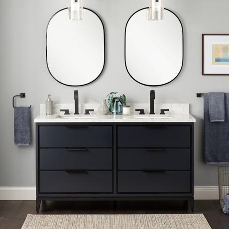 60" Hytes Mahogany Double Vanity With Rectangular Undermount Sinks - Midnight Navy Blue