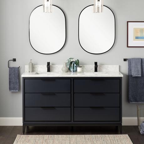 60" Hytes Mahogany Double Vanity With Rectangular Undermount Sinks - Midnight Navy Blue