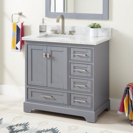 36" Quen Vanity With Left Offset Rectangular Undermount Sink - Gray
