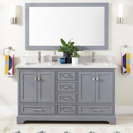 60" Quen Double Vanity With Rectangular Undermount Sinks - Gray