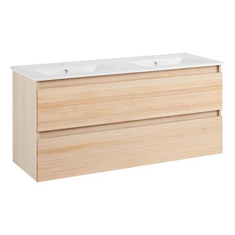 48" Kiah Wall-Mount Double Vanity and Sinks - Light Oak