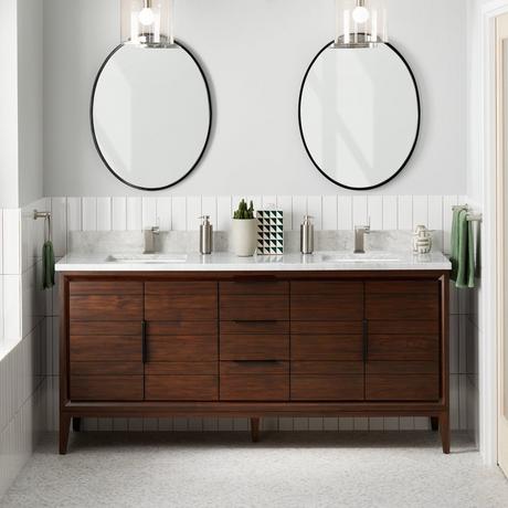 72" Aliso Teak Double Vanity with Rectangular Undermount Sink - Java