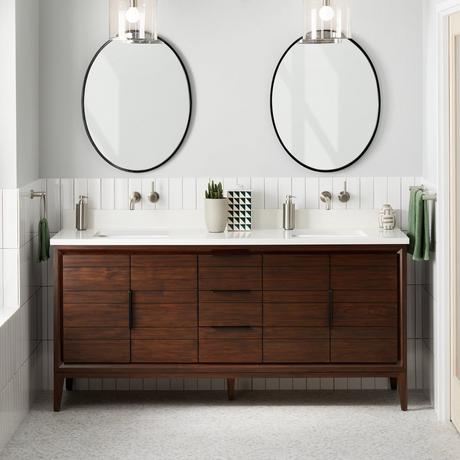 72" Aliso Teak Double Vanity with Rectangular Undermount Sink - Java
