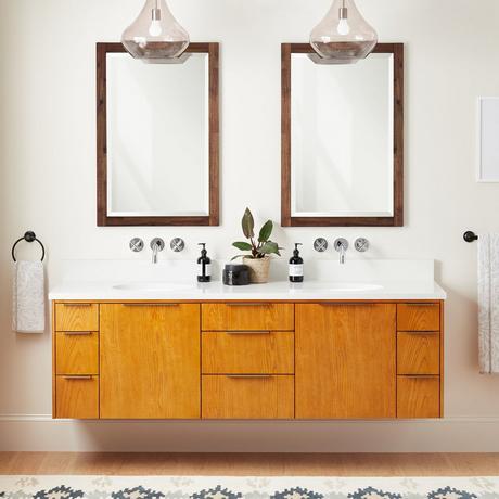 72" Dita Wall-Mount Double Vanity with Undermount Sinks - Honey Oak