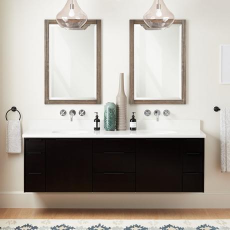 72" Dita Wall-Mount Double Vanity with Undermount Sinks - Black