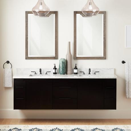 72" Dita Wall-Mount Double Vanity with Rectangular Undermount Sinks - Black