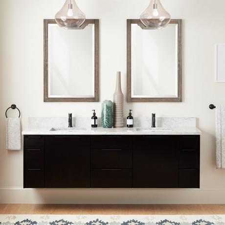 72" Dita Wall-Mount Double Vanity with Rectangular Undermount Sinks - Black