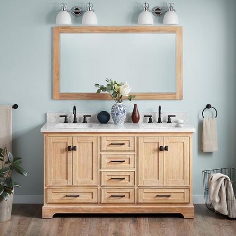 60" Quen Double Vanity With Rectangular Undermount Sinks - Driftwood Brown