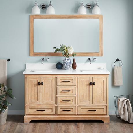 60" Quen Double Vanity With Rectangular Undermount Sinks - Driftwood Brown