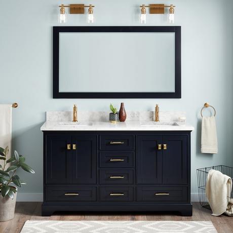 60" Quen Double Vanity With Rectangular Undermount Sinks - Midnight Navy Blue