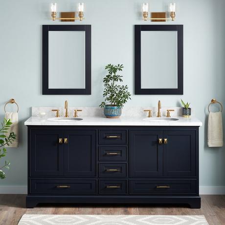 72" Quen Double Vanity With Undermount Sinks - Midnight Navy Blue