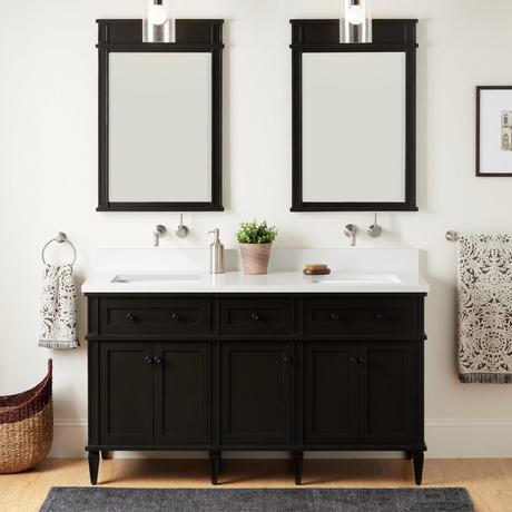 60" Elmdale Double Vanity with Rectangular Undermount Sinks - Charcoal Black