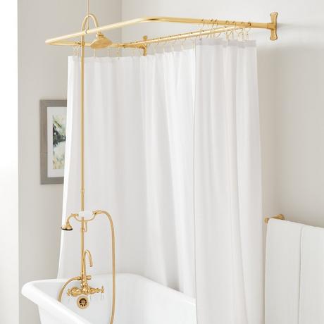 Gooseneck Shower Conversion Kit with Hand Shower - 60" x 27" D Style Shower Ring