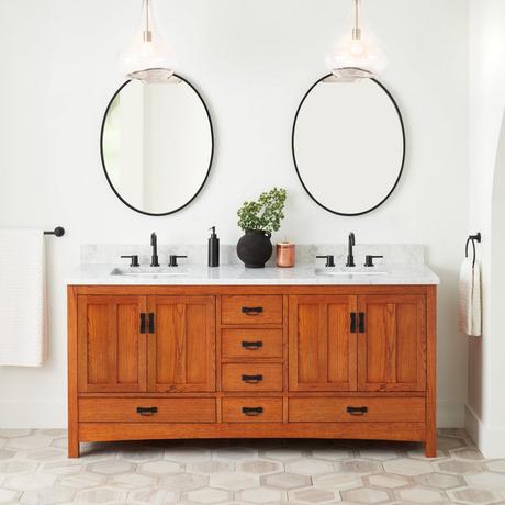72" Maybeck Double Vanity With Rectangular Undermount sinks - Tinted Oak