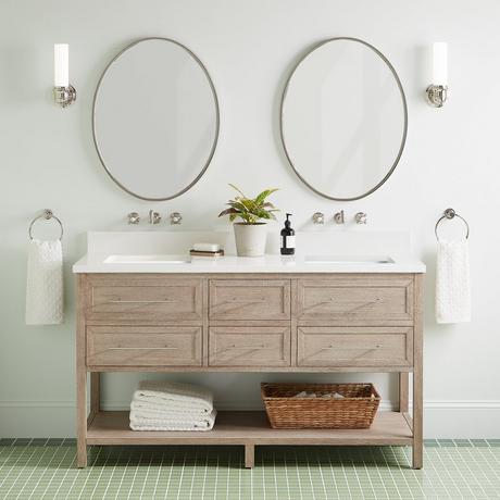 60" Robertson Console Vanity with Rectangular Undermount Sinks - Brushed White