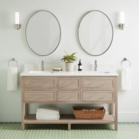 60" Robertson Console Vanity with Rectangular Undermount Sinks - Brushed White