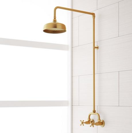 Baudette Exposed Pipe Wall-Mount Shower With Rainfall Shower Head