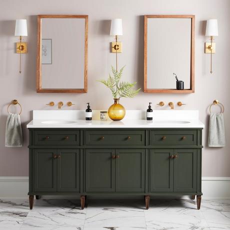 72" Elmdale Vanity with Undermount Sinks - Dark Olive Green