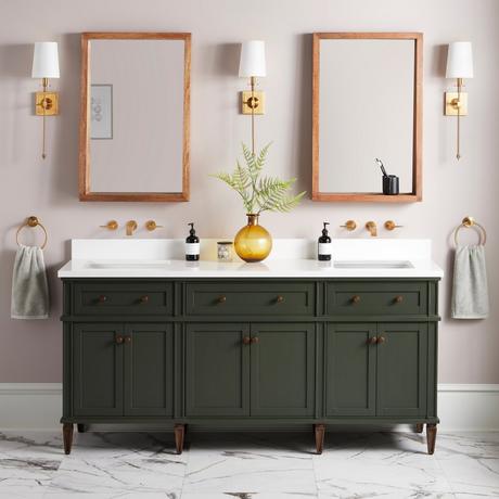 72" Elmdale Vanity with Rectangular Undermount Sinks - Dark Olive Green