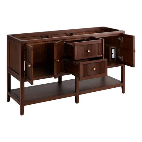60" Nikolai Vanity with Outlets - Rect Undermount Sinks - Winterland Walnut