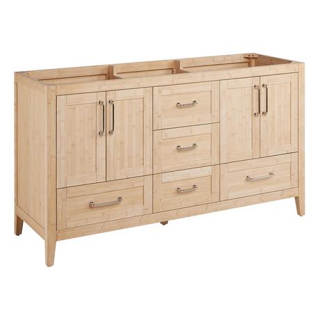 60" Arrietty Double Vanity with Outlets - Natural Bamboo - Vanity Cabinet Only