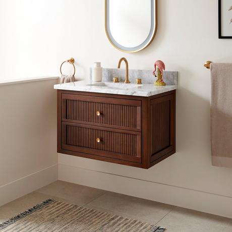30" Nikolai Narrow Wall-Mount Vanity - Rect Undermount Sink - Winterland Walnut