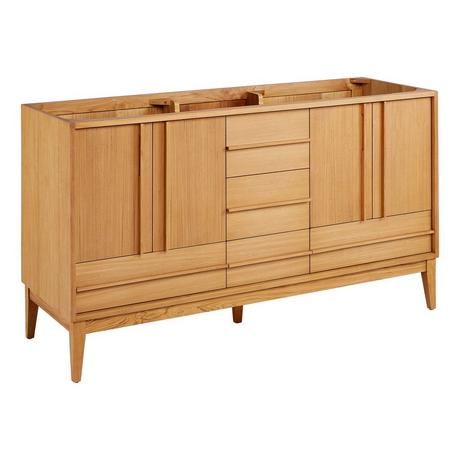 60" Sybill Double Vanity with Outlet - Natural Teak - Vanity Cabinet Only
