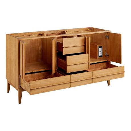 60" Sybill Double Vanity with Outlet - Natural Teak - Vanity Cabinet Only