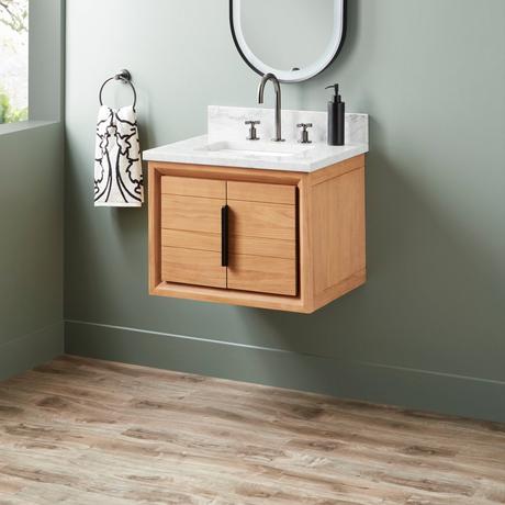 24" Aliso Narrow Wall-Mount Vanity with Rect Undermount - Outlets - Natural Teak