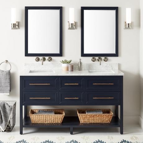 60" Robertson Mahogany Console Double Vanity for Rectangular Undermount Sinks - Midnight Navy Blue